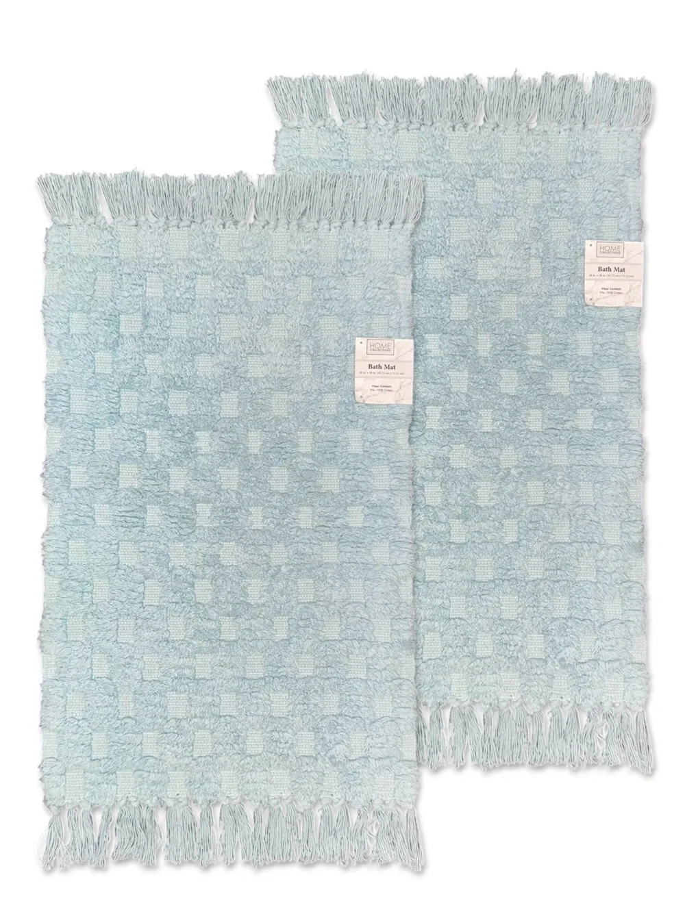 Home Collections Checkered Fringe Bath Mats Cotton Set of Two Aqua Blue 18x28 NW